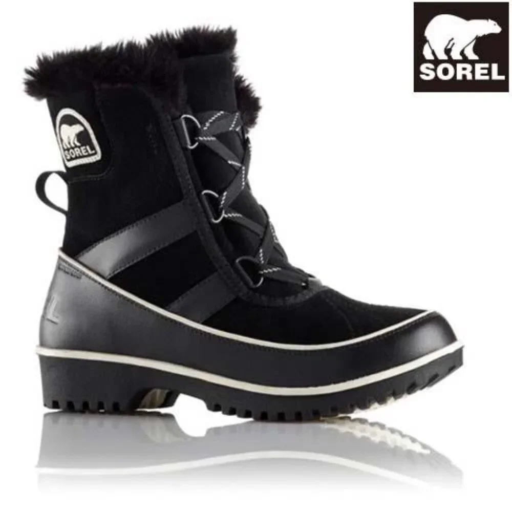 Sorel Women's Black Tivoli 2 NL2089-010 Suede Fur Lace Up Winter‎ Boots Size 9.5